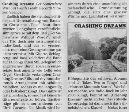 CRASHING DREAMS - NWZ CD SEPTEMBER 200602
